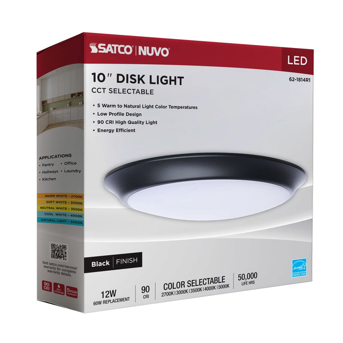 Disk Light Nuvo 62-1814R1 10 Inch LED Disk Light - 27K/3K/35K/4K/5K CCT Selectable - Black Finish Nuvo