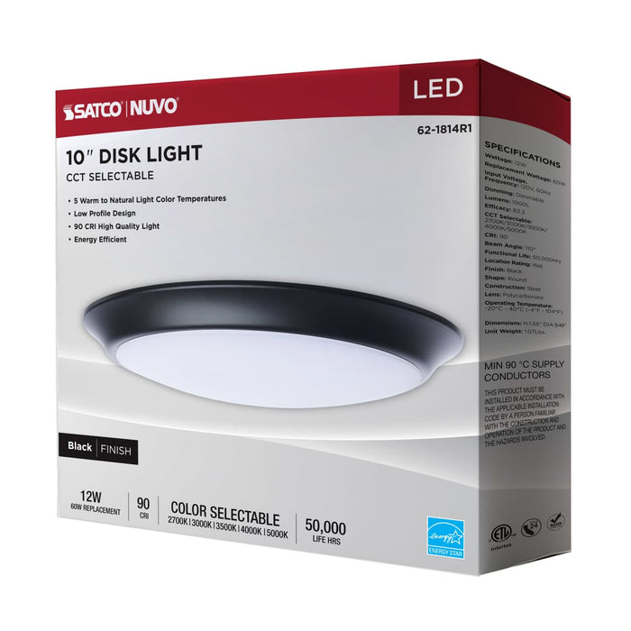 Disk Light Nuvo 62-1814R1 10 Inch LED Disk Light - 27K/3K/35K/4K/5K CCT Selectable - Black Finish Nuvo