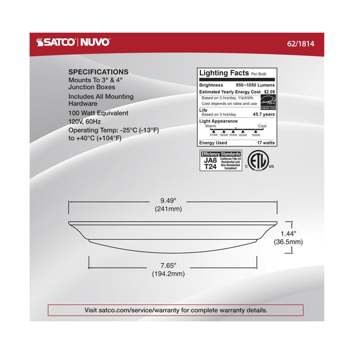 Disk Light Nuvo 62-1814 10 inch - LED Disk Light - 5-CCT Selectable 27K/3K/35K/4K/5K - Black Finish Nuvo