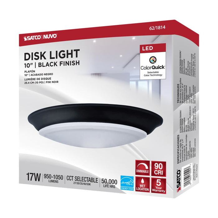 Disk Light Nuvo 62-1814 10 inch - LED Disk Light - 5-CCT Selectable 27K/3K/35K/4K/5K - Black Finish Nuvo