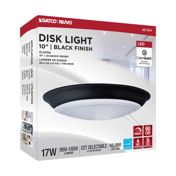 Disk Light Nuvo 62-1814 10 inch - LED Disk Light - 5-CCT Selectable 27K/3K/35K/4K/5K - Black Finish Nuvo