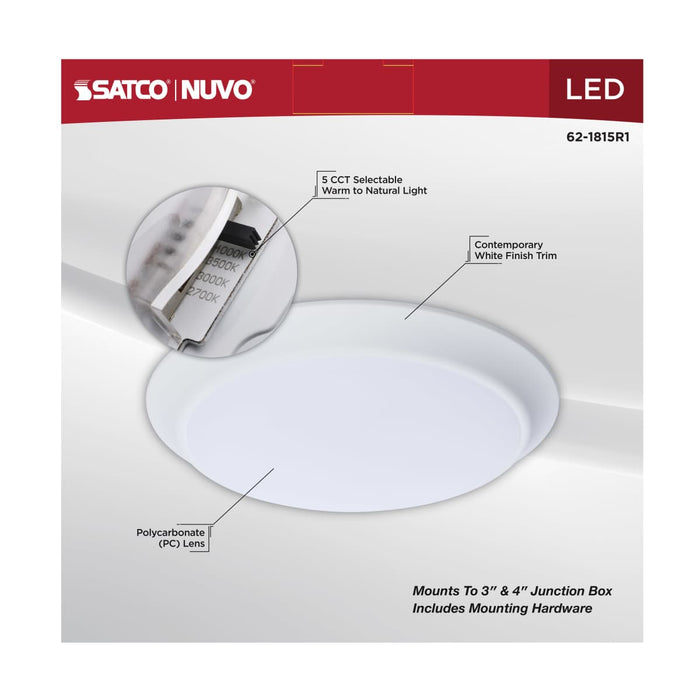 Disk Light Nuvo 62-1815R1 9.8 Watt - 10 Inch LED Disk Light - 27K/3K/35K/4K/5K CCT Selectable - White Finish Nuvo