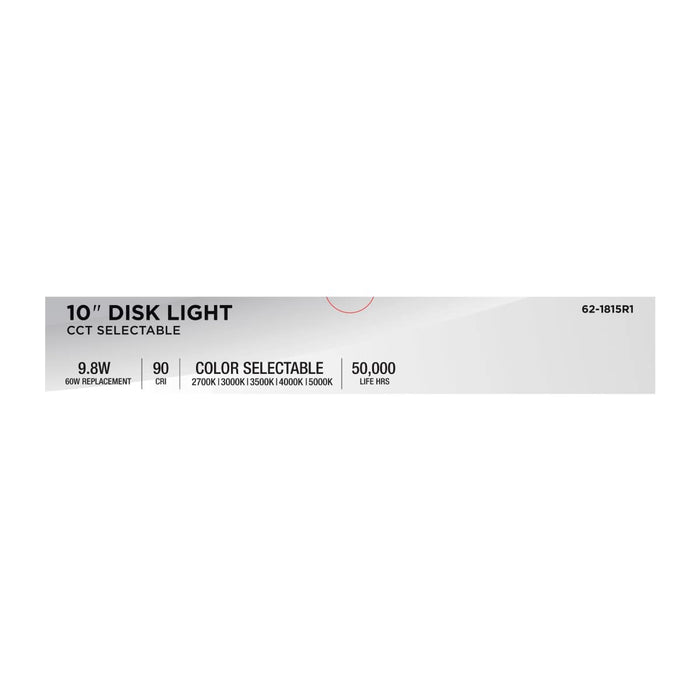 Disk Light Nuvo 62-1815R1 9.8 Watt - 10 Inch LED Disk Light - 27K/3K/35K/4K/5K CCT Selectable - White Finish Nuvo