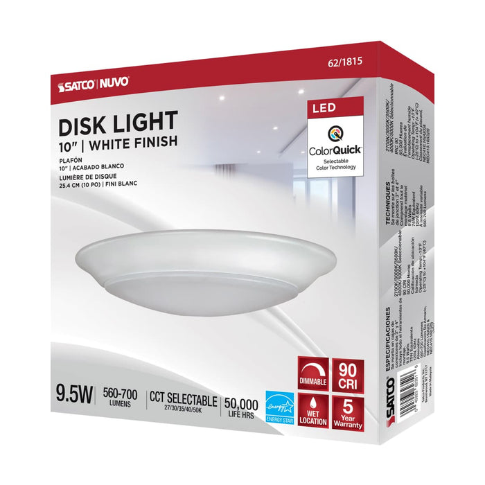 Disk Light Nuvo 62-1815 9.5 Watt - 10 Inch LED Disk Light - White Finish - CCT Selectable Nuvo