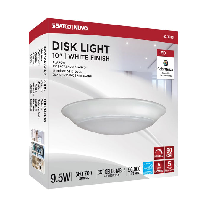 Disk Light Nuvo 62-1815 9.5 Watt - 10 Inch LED Disk Light - White Finish - CCT Selectable Nuvo