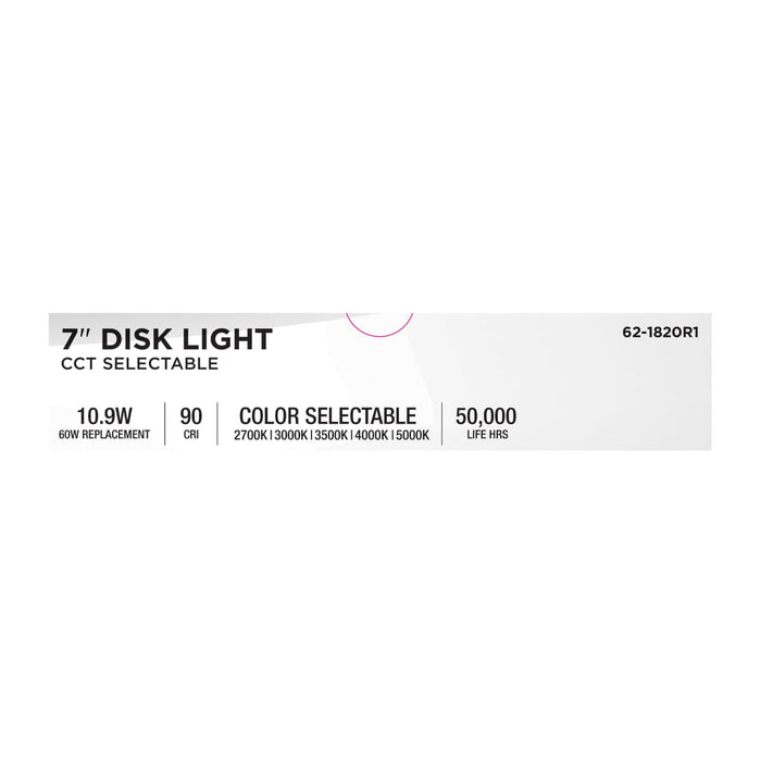 Disk Light Nuvo 62-1820R1 7 Inch LED Disk Light - 27K/3K/35K/4K/5K CCT Selectable - Occupancy Sensor - White Finish Nuvo