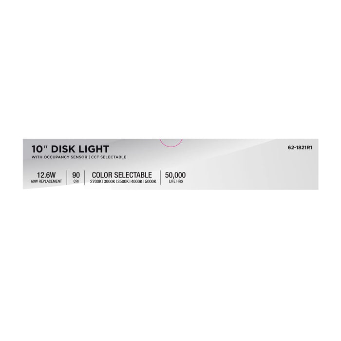 Disk Light Nuvo 62-1821R1 10 Inch LED Disk Light - 27K/3K/35K/4K/5K CCT Selectable - Occupancy Sensor - White Finish Nuvo