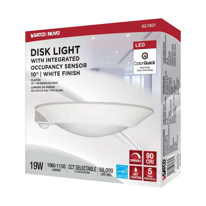 Disk Light Nuvo 62-1821 10 Inch - LED Disk Light - Fixture with Occupancy Sensor - White Finish - CCT Selectable Nuvo