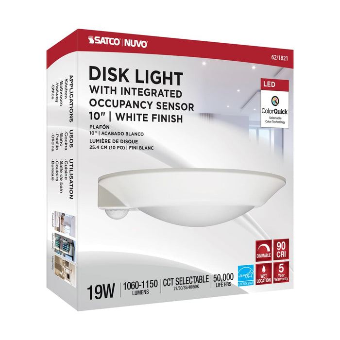 Disk Light Nuvo 62-1821 10 Inch - LED Disk Light - Fixture with Occupancy Sensor - White Finish - CCT Selectable Nuvo