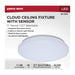 Flush Mount Nuvo 62-1851 11 Inch LED Cloud Fixture with Sensor - 11.5 Watts - 27K/30K/35K/40K/50K CCT Selectable - Round Shape - White Finish - 120 Volt Nuvo