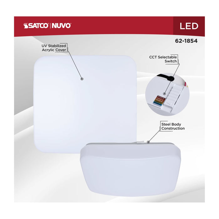 Flush Mount Nuvo 62-1854 11 Inch LED Cloud Fixture - 11 Watts - 27K/30K/35K/40K/50K CCT Selectable - Square Shape - White Finish - 120 Volt Nuvo