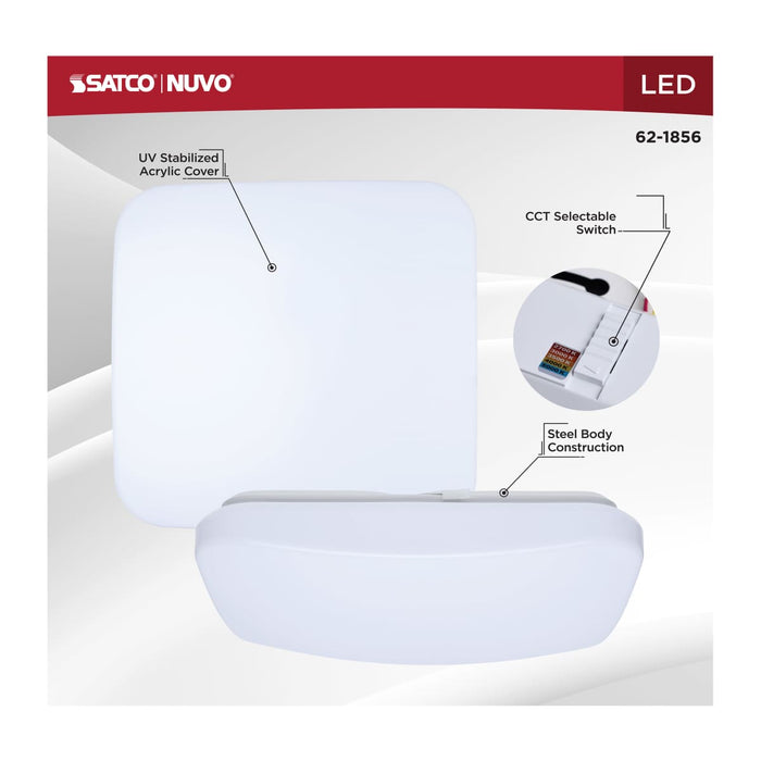 Flush Mount Nuvo 62-1856 14 Inch LED Cloud Fixture - 17 Watts - 27K/30K/35K/40K/50K CCT Selectable - Square Shape - White Finish - 120 Volt Nuvo