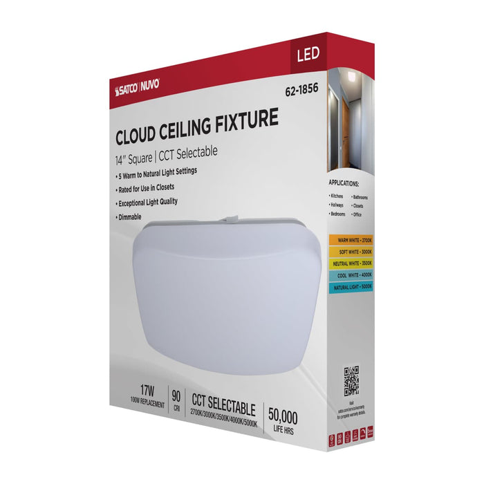 Flush Mount Nuvo 62-1856 14 Inch LED Cloud Fixture - 17 Watts - 27K/30K/35K/40K/50K CCT Selectable - Square Shape - White Finish - 120 Volt Nuvo