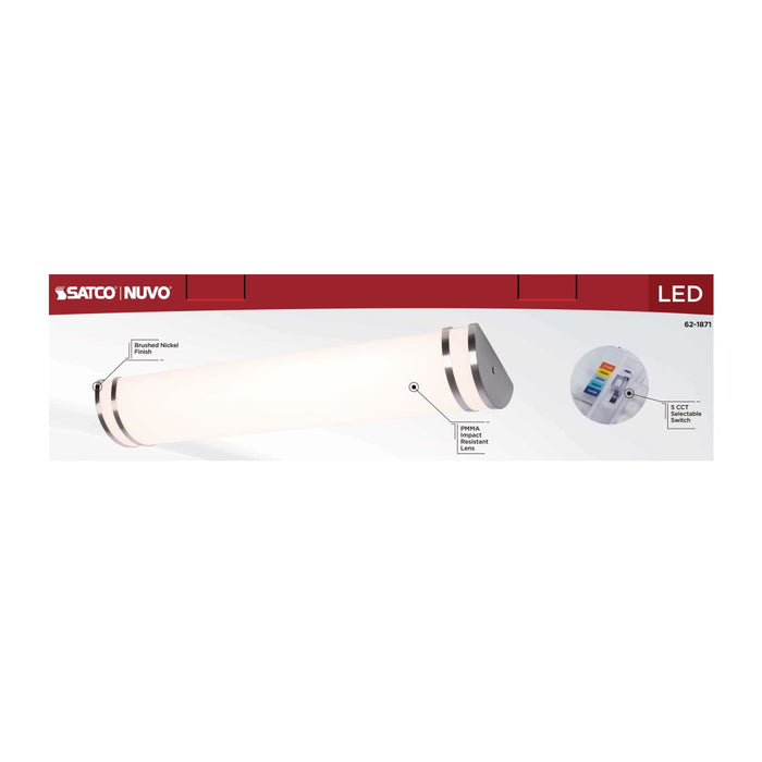 Vanity Nuvo 62-1871 Glamour - LED 25 Inch Vanity - Brushed Nickel Finish - 27K/3K/35K/4K/5K CCT Selectable Nuvo
