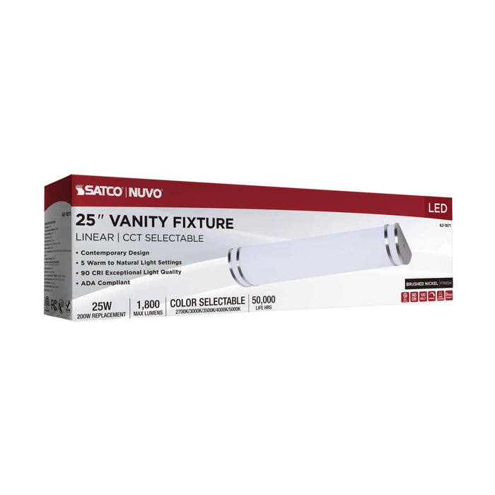 Vanity Nuvo 62-1871 Glamour - LED 25 Inch Vanity - Brushed Nickel Finish - 27K/3K/35K/4K/5K CCT Selectable Nuvo