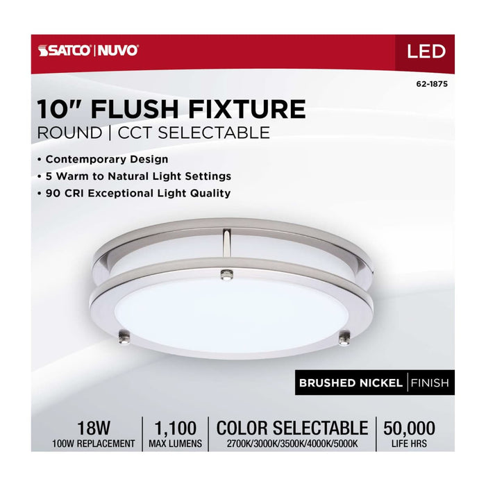 Flush Mount Nuvo 62-1875 Glamour - LED 10 Inch Flush Mount - Brushed Nickel Finish - 27K/3K/35K/4K/5K CCT Selectable Nuvo