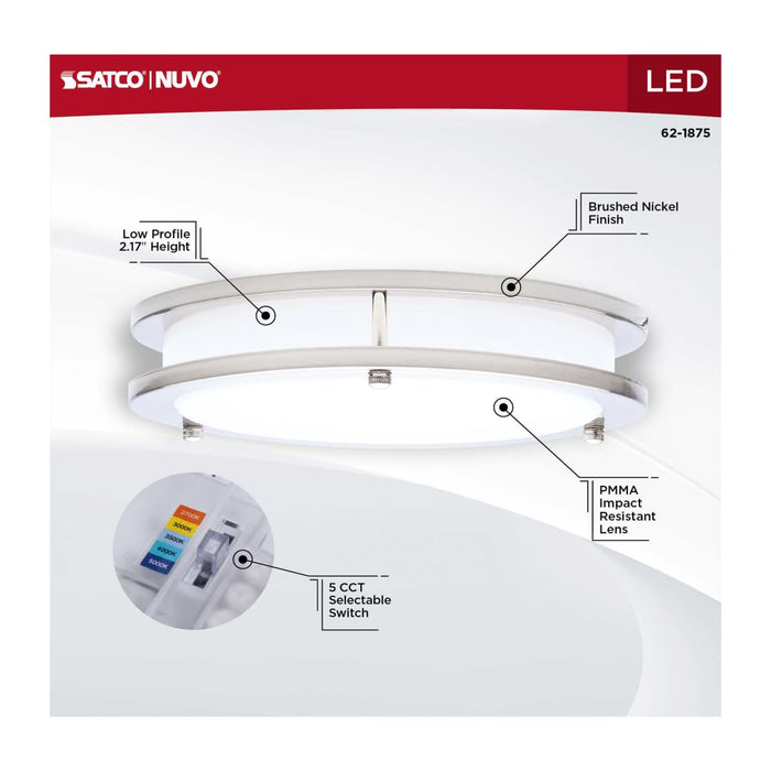 Flush Mount Nuvo 62-1875 Glamour - LED 10 Inch Flush Mount - Brushed Nickel Finish - 27K/3K/35K/4K/5K CCT Selectable Nuvo