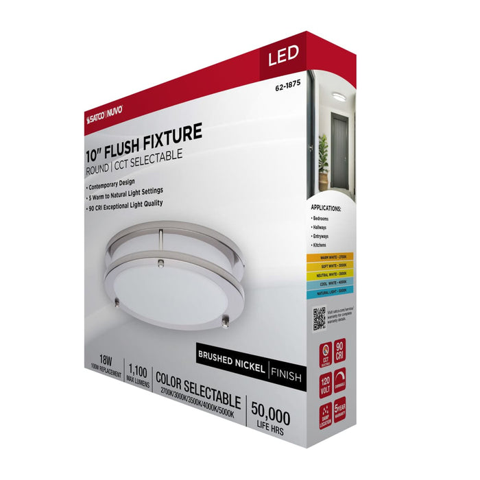 Flush Mount Nuvo 62-1875 Glamour - LED 10 Inch Flush Mount - Brushed Nickel Finish - 27K/3K/35K/4K/5K CCT Selectable Nuvo
