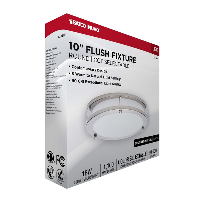 Flush Mount Nuvo 62-1875 Glamour - LED 10 Inch Flush Mount - Brushed Nickel Finish - 27K/3K/35K/4K/5K CCT Selectable Nuvo