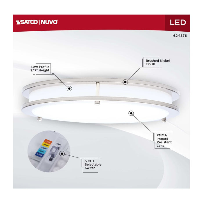 Flush Mount Nuvo 62-1876 Glamour - LED 13 Inch Flush Mount - Brushed Nickel Finish - 27K/3K/35K/4K/5K CCT Selectable Nuvo