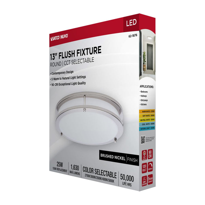 Flush Mount Nuvo 62-1876 Glamour - LED 13 Inch Flush Mount - Brushed Nickel Finish - 27K/3K/35K/4K/5K CCT Selectable Nuvo