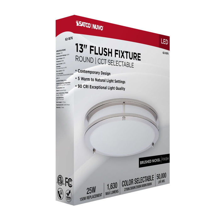 Flush Mount Nuvo 62-1876 Glamour - LED 13 Inch Flush Mount - Brushed Nickel Finish - 27K/3K/35K/4K/5K CCT Selectable Nuvo