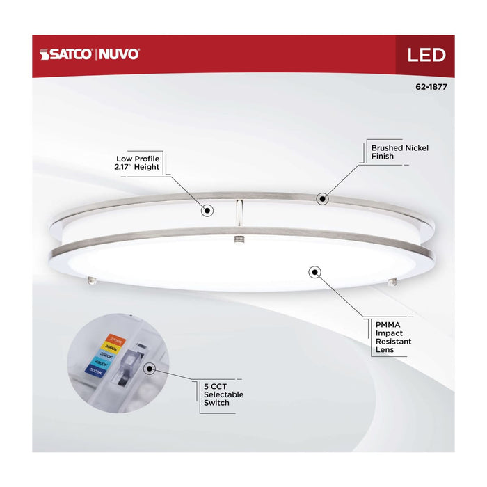 Flush Mount Nuvo 62-1877 Glamour - LED 17 Inch Flush Mount - Brushed Nickel Finish - 27K/3K/35K/4K/5K CCT Selectable Nuvo