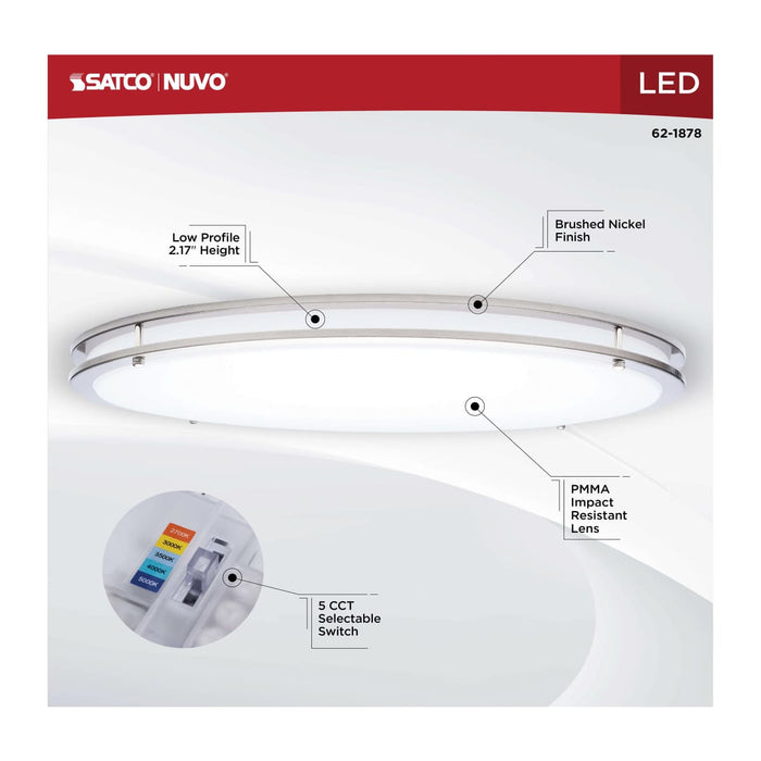 Flush Mount Nuvo 62-1878 Glamour - LED 24 Inch Flush Mount - Brushed Nickel Finish - 27K/3K/35K/4K/5K CCT Selectable Nuvo