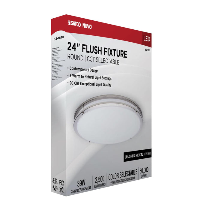 Flush Mount Nuvo 62-1878 Glamour - LED 24 Inch Flush Mount - Brushed Nickel Finish - 27K/3K/35K/4K/5K CCT Selectable Nuvo