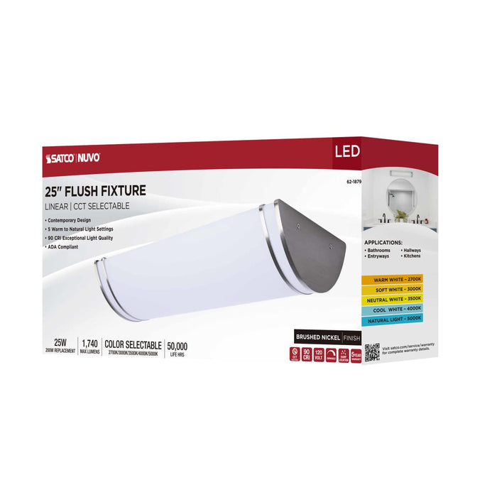 Flush Mount Nuvo 62-1879 Glamour - LED 25 Inch Linear Flush Mount - Brushed Nickel Finish - 27K/3K/35K/4K/5K CCT Selectable Nuvo