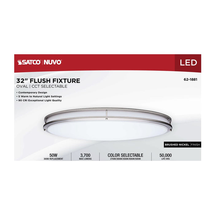 Flush Mount Nuvo 62-1881 Glamour - LED 32 Inch Oval Flush Mount - Brushed Nickel Finish - 27K/3K/35K/4K/5K CCT Selectable Nuvo