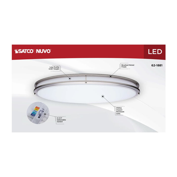 Flush Mount Nuvo 62-1881 Glamour - LED 32 Inch Oval Flush Mount - Brushed Nickel Finish - 27K/3K/35K/4K/5K CCT Selectable Nuvo