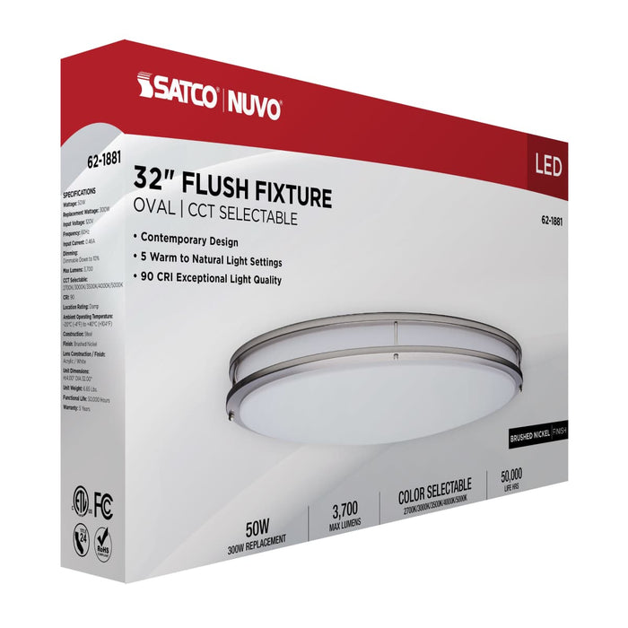 Flush Mount Nuvo 62-1881 Glamour - LED 32 Inch Oval Flush Mount - Brushed Nickel Finish - 27K/3K/35K/4K/5K CCT Selectable Nuvo