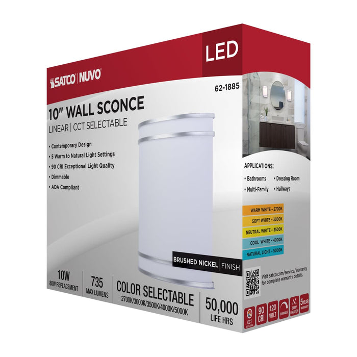 Sconce Nuvo 62-1885 Glamour - LED Wall Sconce - Brushed Nickel Finish - 27K/3K/35K/4K/5K CCT Selectable Nuvo