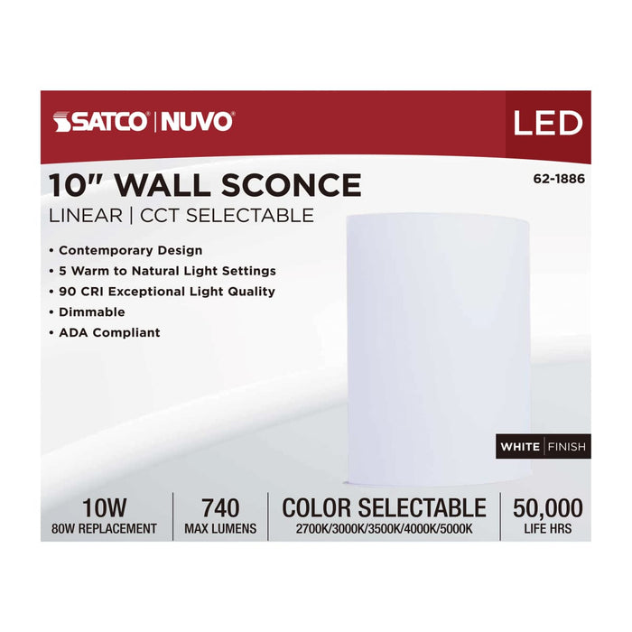 Sconce Nuvo 62-1886 Crispo - LED Wall Sconce - White Finish - 27K/3K/35K/4K/5K CCT Selectable Nuvo