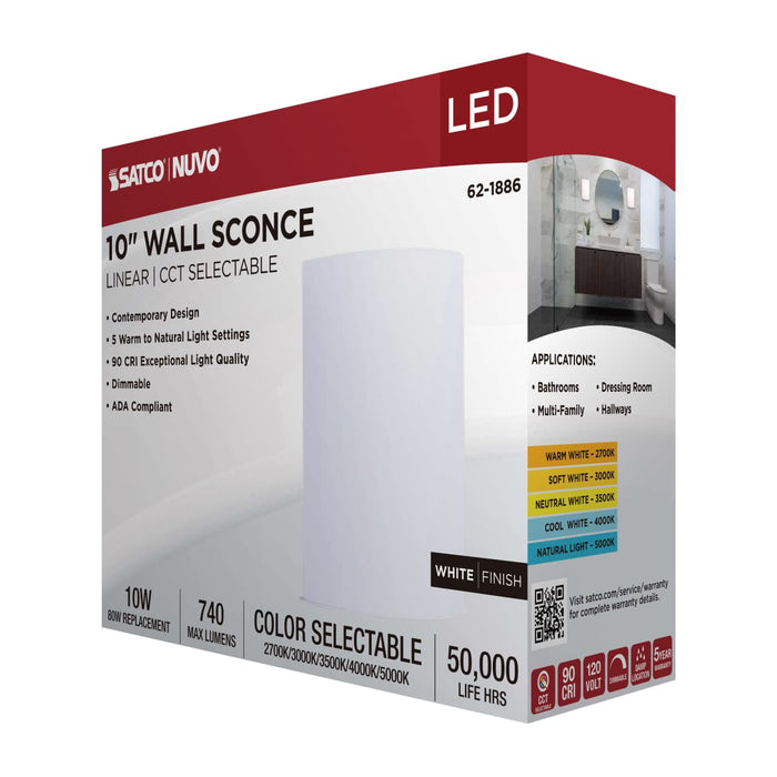 Sconce Nuvo 62-1886 Crispo - LED Wall Sconce - White Finish - 27K/3K/35K/4K/5K CCT Selectable Nuvo