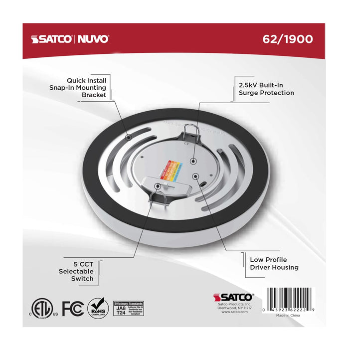 Flush Mount Nuvo 62-1900 Blink Performer - 8 Watt LED - 5 Inch Round Fixture - White Finish - 5 CCT Selectable Nuvo