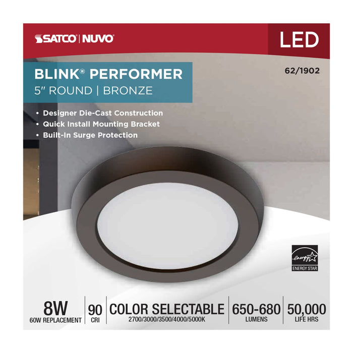 Flush Mount Nuvo 62-1902 Blink Performer - 8 Watt LED - 5 Inch Round Fixture - Bronze Finish - 5 CCT Selectable Nuvo