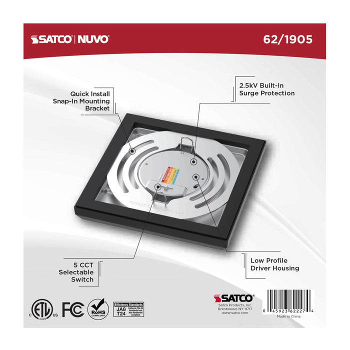 Flush Mount Nuvo 62-1905 Blink Performer - 8 Watt LED - 5 Inch Square Fixture - Black Finish - 5 CCT Selectable Nuvo