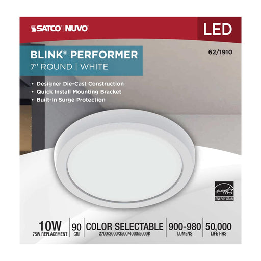 Flush Mount Nuvo 62-1910 Blink Performer - 10 Watt LED - 7 Inch Round Fixture - White Finish - 5 CCT Selectable Nuvo