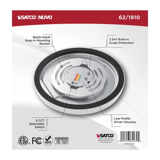 Flush Mount Nuvo 62-1910 Blink Performer - 10 Watt LED - 7 Inch Round Fixture - White Finish - 5 CCT Selectable Nuvo