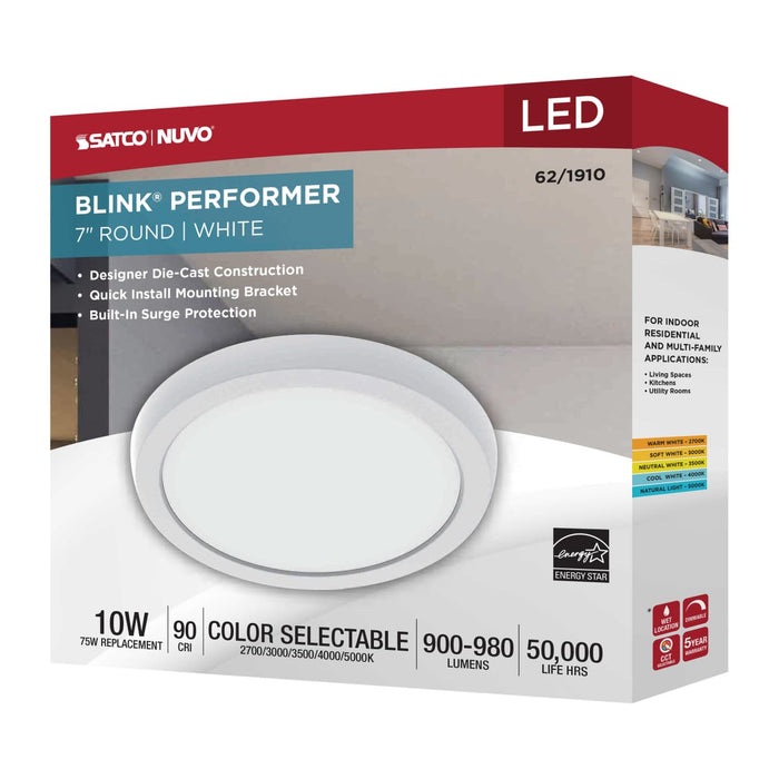 Flush Mount Nuvo 62-1910 Blink Performer - 10 Watt LED - 7 Inch Round Fixture - White Finish - 5 CCT Selectable Nuvo