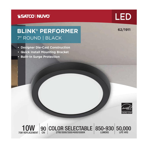Flush Mount Nuvo 62-1911 Blink Performer - 10 Watt LED - 7 Inch Round Fixture - Black Finish - 5 CCT Selectable Nuvo