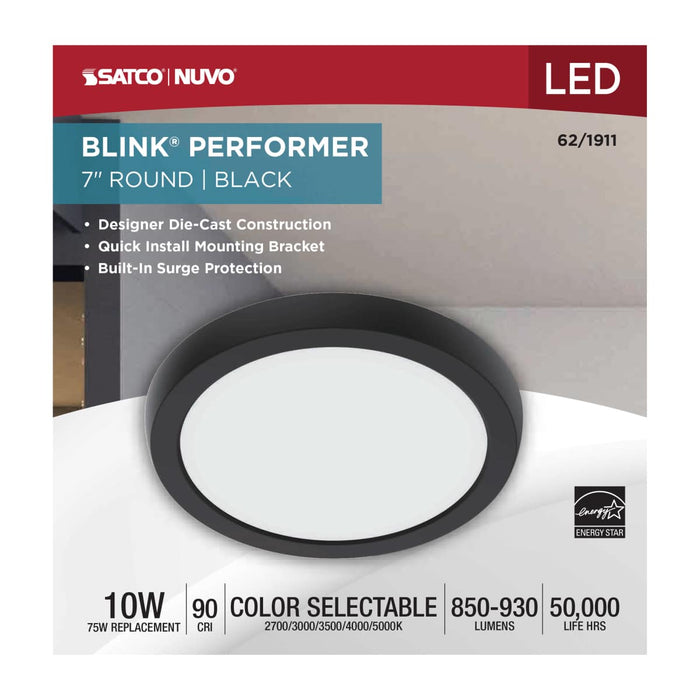 Flush Mount Nuvo 62-1911 Blink Performer - 10 Watt LED - 7 Inch Round Fixture - Black Finish - 5 CCT Selectable Nuvo