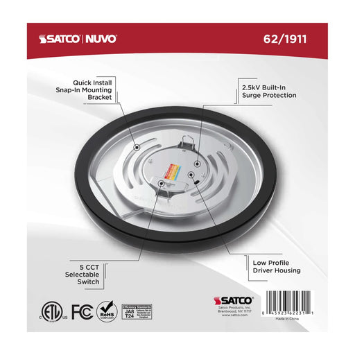 Flush Mount Nuvo 62-1911 Blink Performer - 10 Watt LED - 7 Inch Round Fixture - Black Finish - 5 CCT Selectable Nuvo