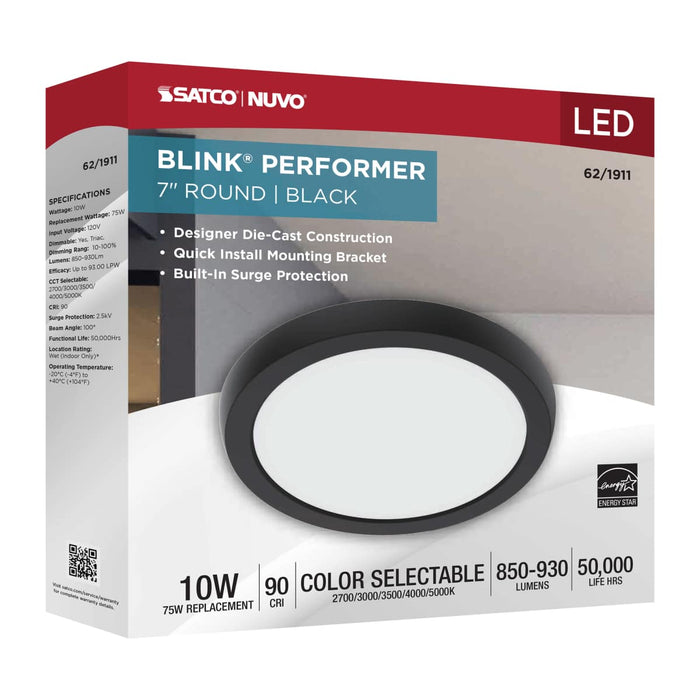 Flush Mount Nuvo 62-1911 Blink Performer - 10 Watt LED - 7 Inch Round Fixture - Black Finish - 5 CCT Selectable Nuvo