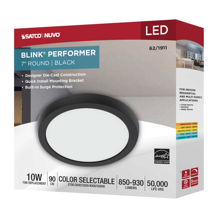 Flush Mount Nuvo 62-1911 Blink Performer - 10 Watt LED - 7 Inch Round Fixture - Black Finish - 5 CCT Selectable Nuvo