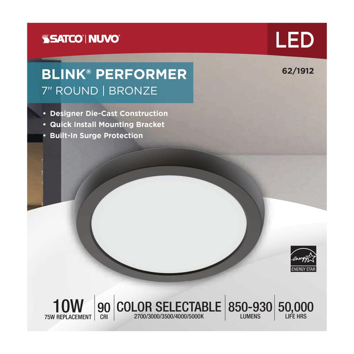 Flush Mount Nuvo 62-1912 Blink Performer - 10 Watt LED - 7 Inch Round Fixture - Bronze Finish - 5 CCT Selectable Nuvo