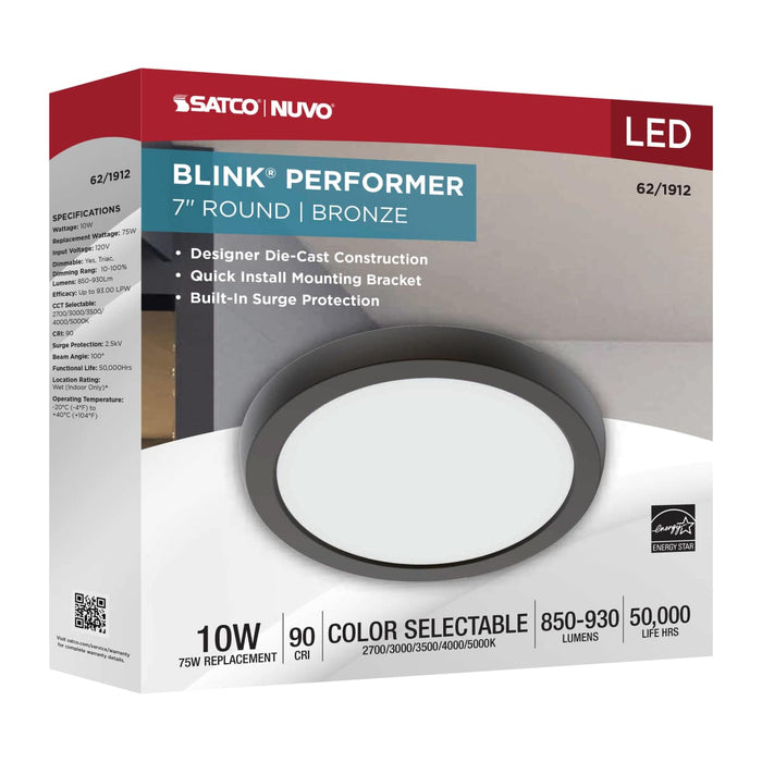 Flush Mount Nuvo 62-1912 Blink Performer - 10 Watt LED - 7 Inch Round Fixture - Bronze Finish - 5 CCT Selectable Nuvo