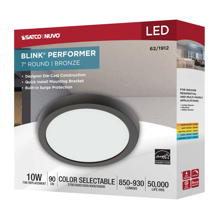 Flush Mount Nuvo 62-1912 Blink Performer - 10 Watt LED - 7 Inch Round Fixture - Bronze Finish - 5 CCT Selectable Nuvo